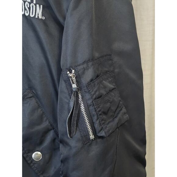 VINTAGE 1990'S Harley-Davidson Men's Black Satin Bomber Jacket Sz Small Logo - Picture 9 of 16